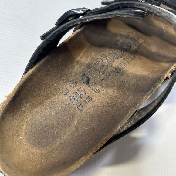 Birkis Florida Black Patent Leather Triple Strap Slide Sandals Women Size 7 EU38 - Picture 6 of 13